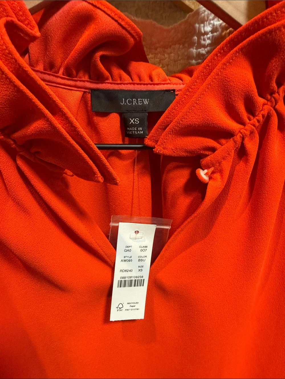 J. Crew Red Ruffle-Neck Long-Sleeve Blouse
